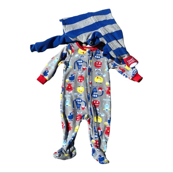 Baby Boy Pajamas Blanket Sleepers KIDS HEADQUARTERS 6 Months 2 Piece Monsters - Picture 2 of 3